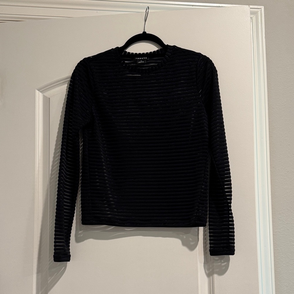 Trouve Black Textured Long Sleeve Sweatshirt